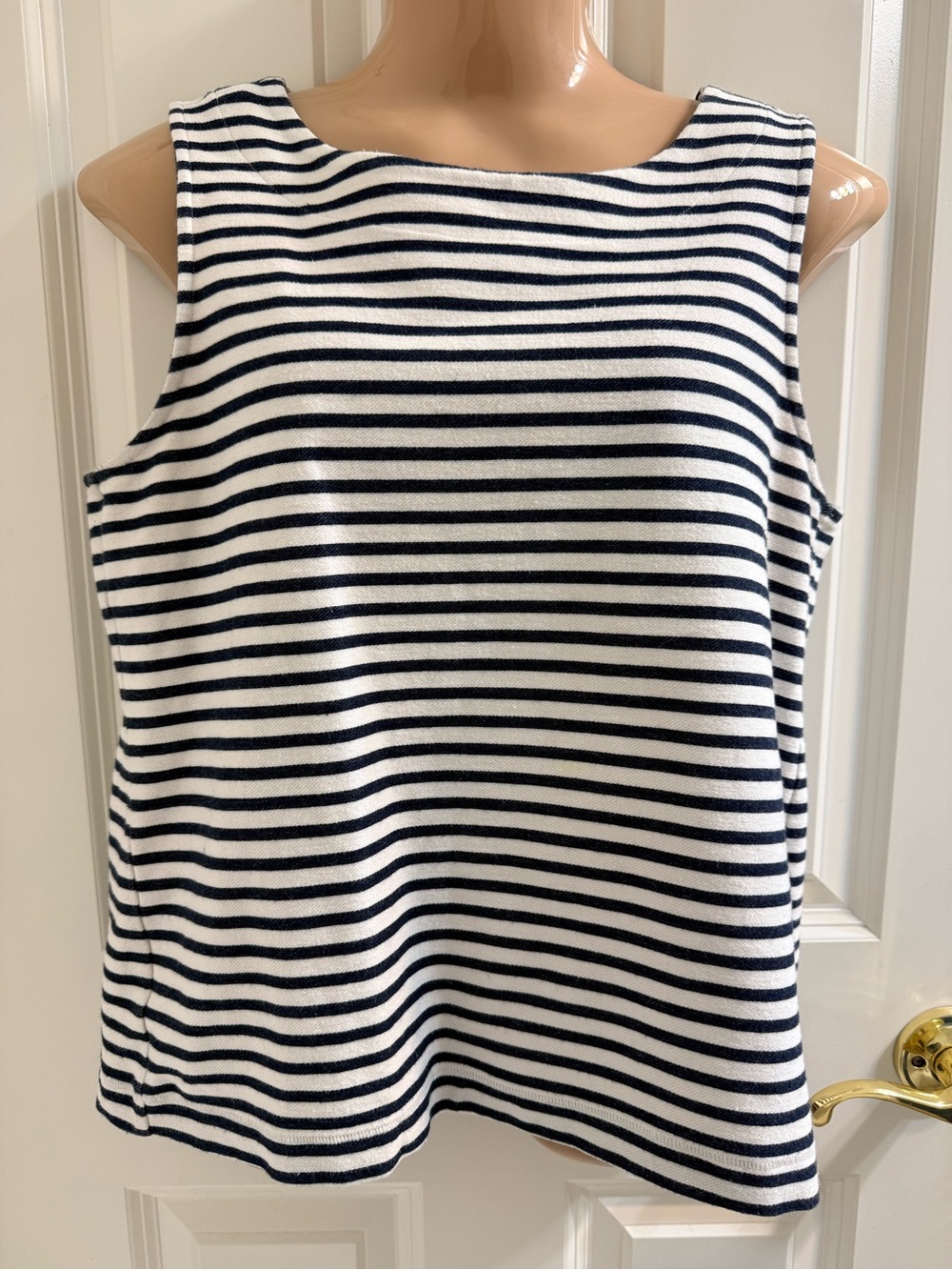 Ann Taylor Navy and White Striped Sleeveless Tank with Nautical Look